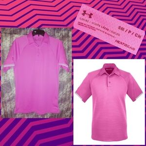 Under Armor brand Mens Pink & White Loose Fit Soft Knit Polo Shirt Sz Small